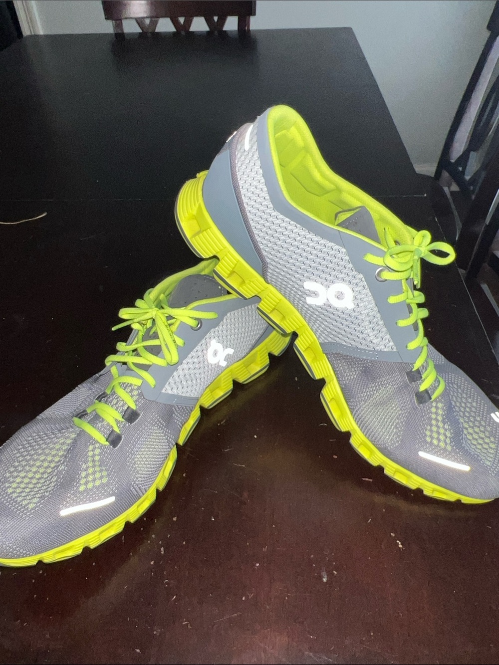 On Running Men's Grey and Neon Yellow Athletic Running Shoes